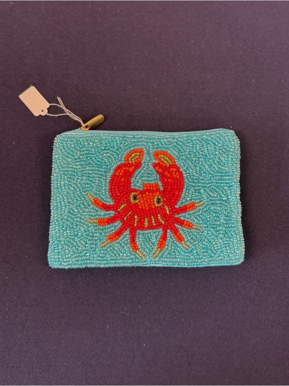 Beaded Crab Coin Purse - Turquoise